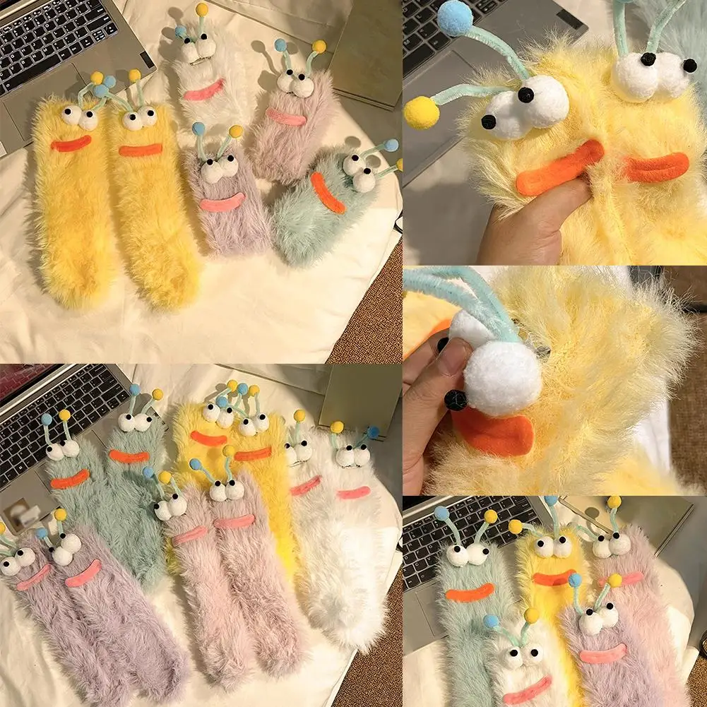 Funny 3D Xmas Cartoon Eyes Coral Velvet Thickened Warm Plush Socks Parent-child Floor Sleeping Socks Coldproof Fluffy Socks gift