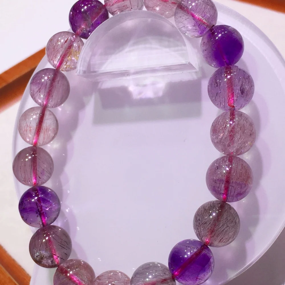 10.5MM Natural Purple Super Seven Bead Bracelet Fashion Crystal Quartz Gemstone Jewelry Reiki Healing For Women Gift 1PCS