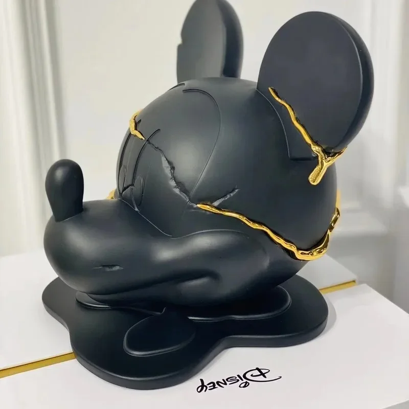 28cm Disney Black Mickey Head Figurines Fashion Resin Statue Model Tabletop Handwork Ornament Children Toy Home Decoration Gift