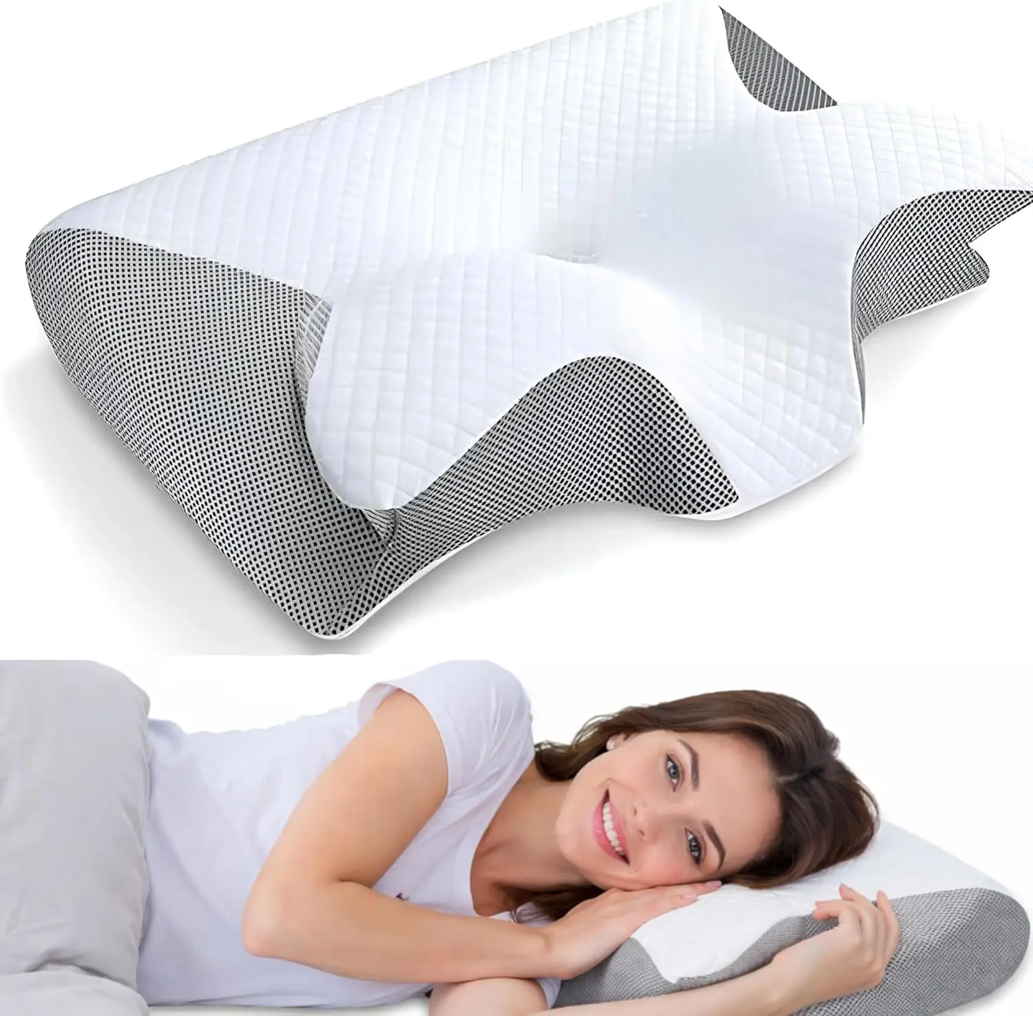 Cervical Pillow, Memory Foam Cervical Pillow, 2 in 1 Ergonomic Contour Pillow, Ergonomic Neck Support, Medium Firm