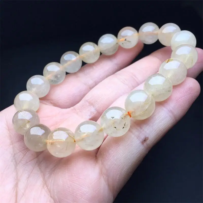 

10MM Natural Gold Rutilated Quartz Bracelet Handmade Women Healing Gemstone Crystal Strand Lovers Girlfriend 1PCs