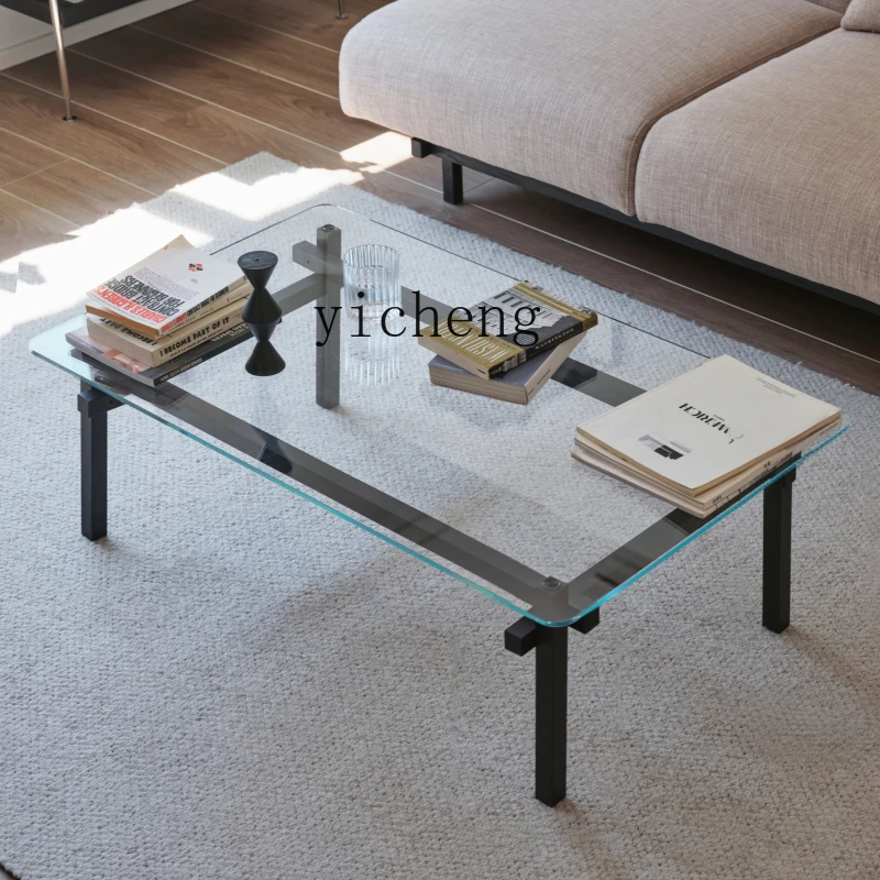 XL Terrace Tea Table | Simple and Light Luxury Tempered Glass Solid Wood Small Apartment Tea Table