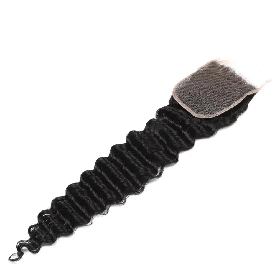 4x4 Lace Closure 100% Human Hair 22 Inch Deep Wave Closure PrePlucked with Baby hair Free Part Transparent Lace Closure Raw Hair