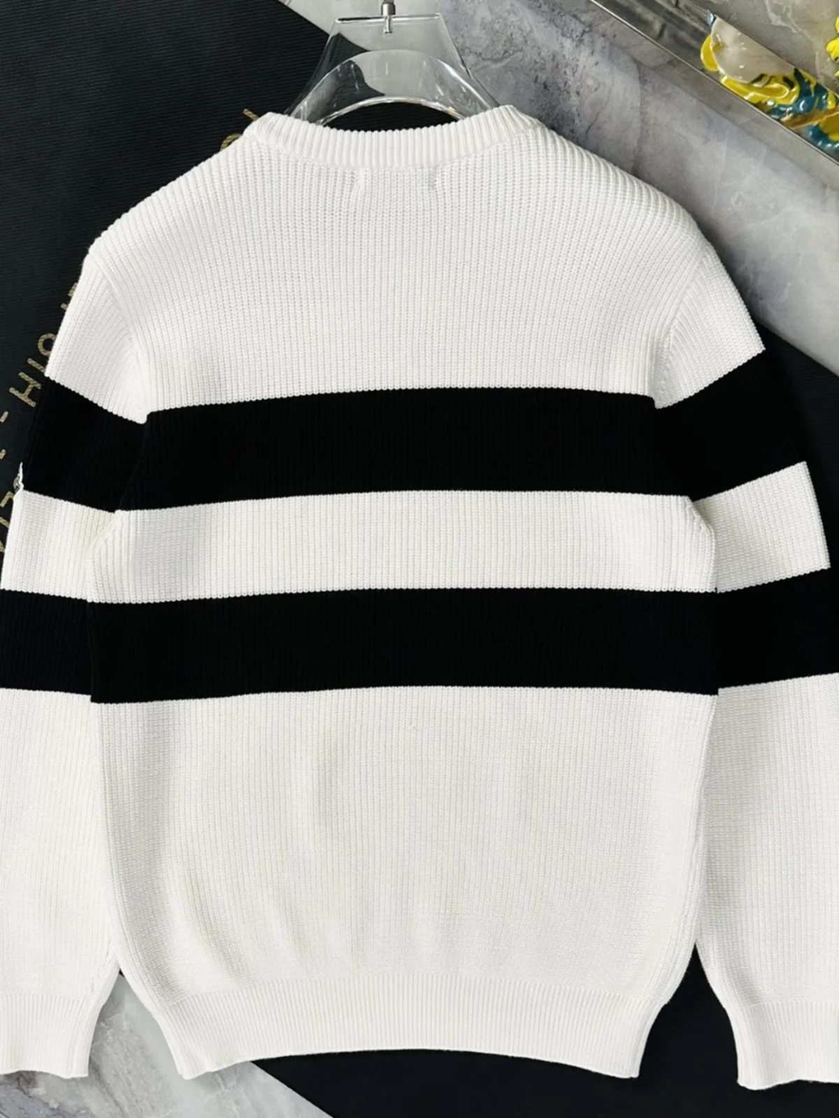 

Autumn Winter Men Women Long Sve round Ne Striped Knitwear Warm Casual Sweater Couple Matching Big Stripe Design
