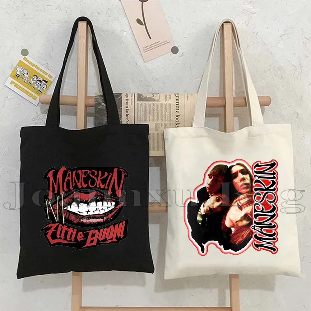 Cool Italia Music Band Group Damiano David Maneskin Victoria Damian MAMMAMIA Birthday Gift Canvas Shoulder Tote Bag Book Handbag