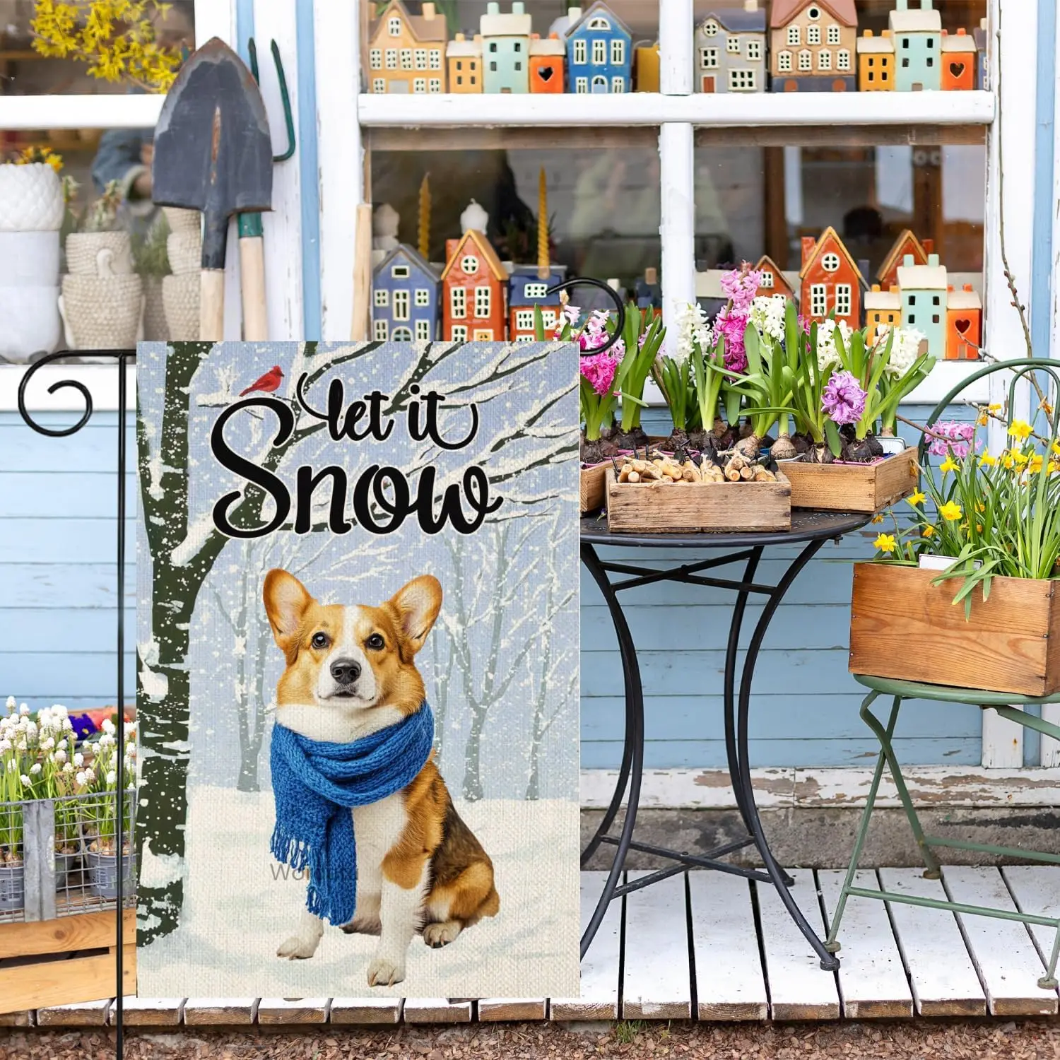 ترحيب الشتاء ثلج الويلزية فصيل كورجي حديقة العلم دع ذلك الثلوج 12x18 بوصة مزدوجة الوجهين الخيش الصغيرة عطلة الثلج العلم الأزرق FFI