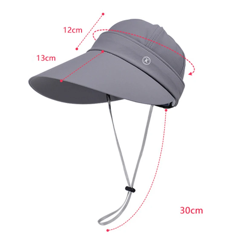 Long Brim Sun Visors for Women Removable Empty Top Baseball Caps Outdoor Cycling Hiking UV Protection Sunshade Travel Beach Hats