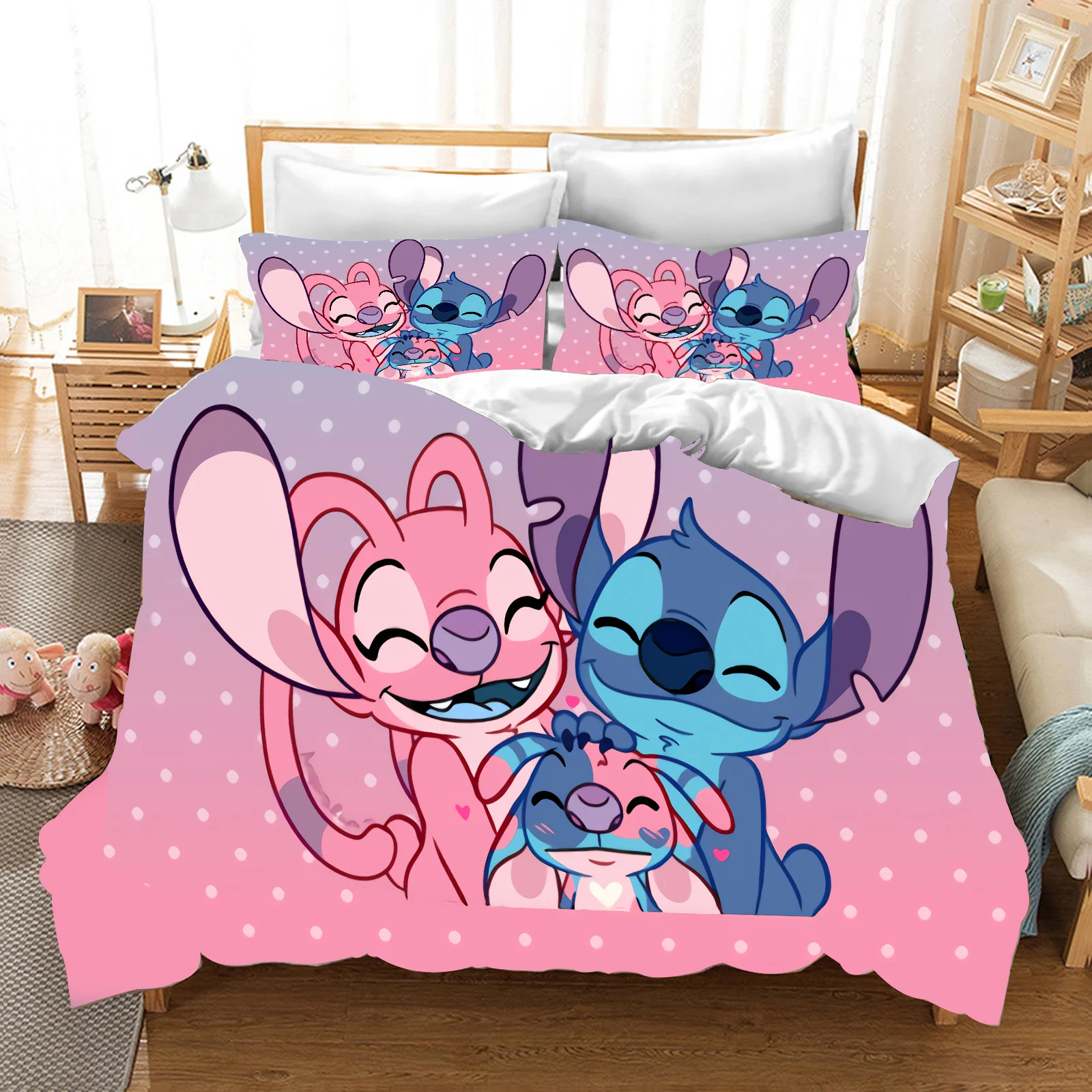 Disney Cartoon Anime Children Stitch Duvet Cover Set Comforter King Size Bedding Quilt Queen Twin Grade A Printed 3d Children\'S