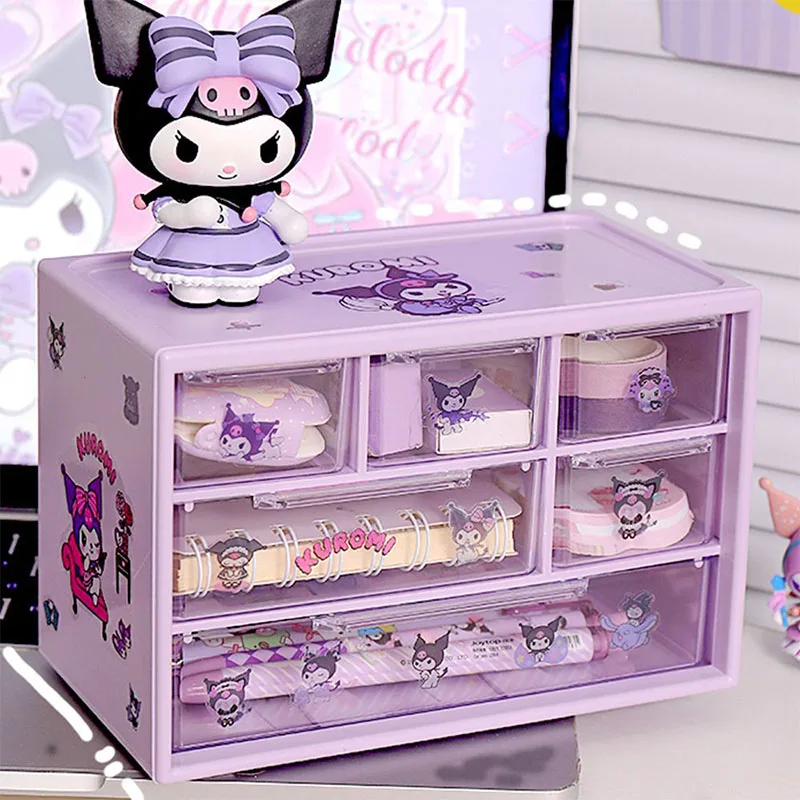 

Sanrio Kuromi Storage Box Kawaii Anime Cute Cartoon Cinnamoroll Dormitory Desktop Sticker Accessories Diy Drawer Case Toys Girls