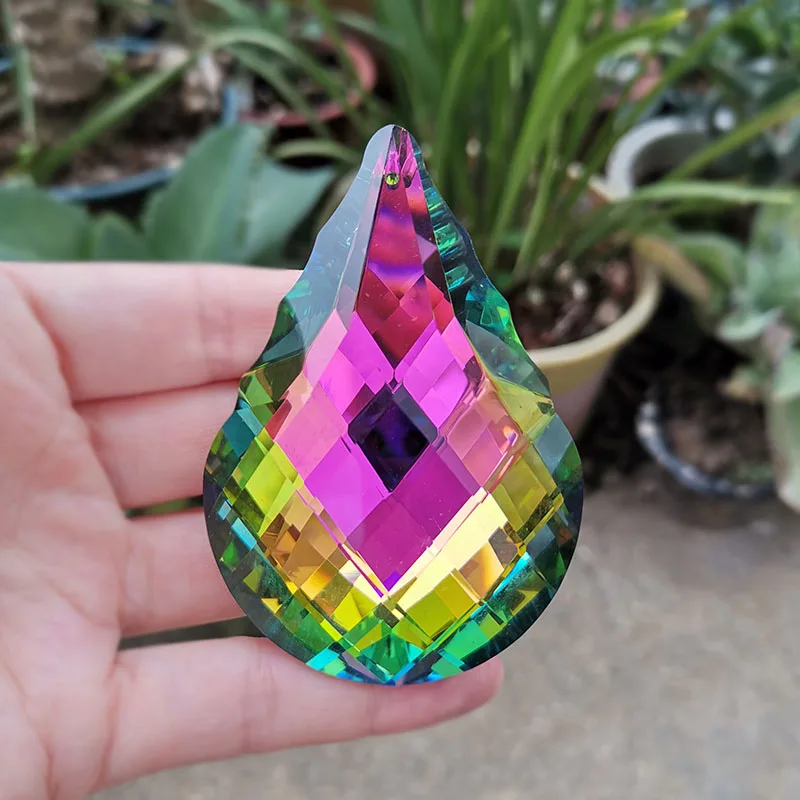 76mm Rainbow Crystal Suncatcher Chandelier Prisms Parts Glass Hanging Pendant Chakra Decor Ornaments Sun Catcher Hanging Prism