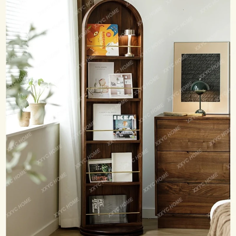 X-S Solid wood full-body mirror bookshelf picture book rack dual-purpose floor fitting rotation HG