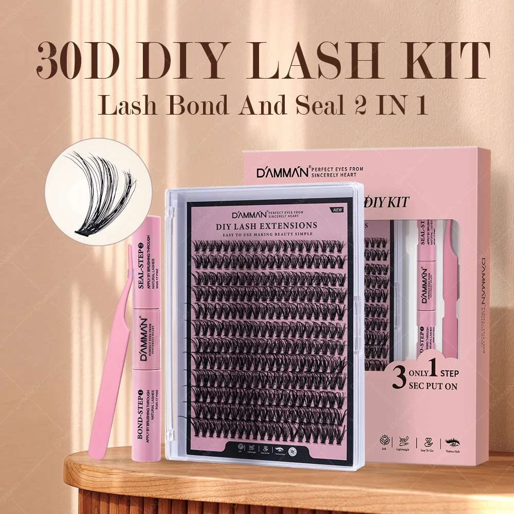 

DAMMAN Individual Lashes Kit Natural False Lash Clusters Eyelash Extensions Kit Full Set with Bond & Seal and Tweezers Makeup