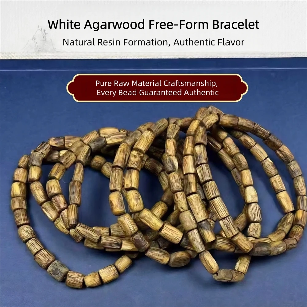 New Authentic White Kyara Agarwood Bracelet,Free-Form Barrel Beads,Hainan Yingge Green Agarwood Bracelet Cultural Play Ornament