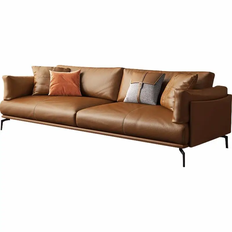 

Luxury orange textured leather office sofa set for room and office reception handmade wooden dining room furniture