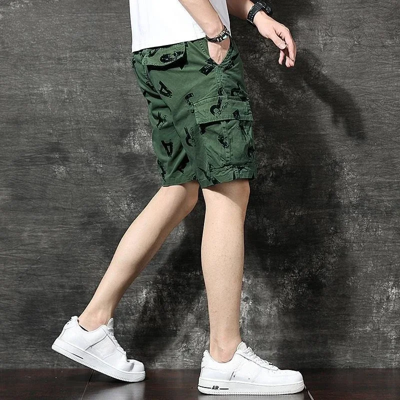 

Мужские шорты-карго с карманами, широкие мешковатые свободные мужские шорты с эластичной резинкой на талии, уличная дизайнерская одежда, джерты