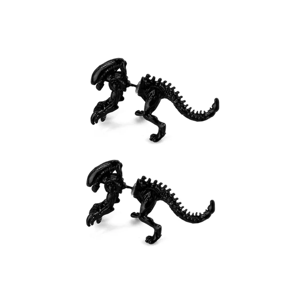 Cool Alien Earrings Black Enamel Stud Earrings For Women Animal Piercing Ear 3D Scary Dinosaur Earrings Jewelry Gifts image 5