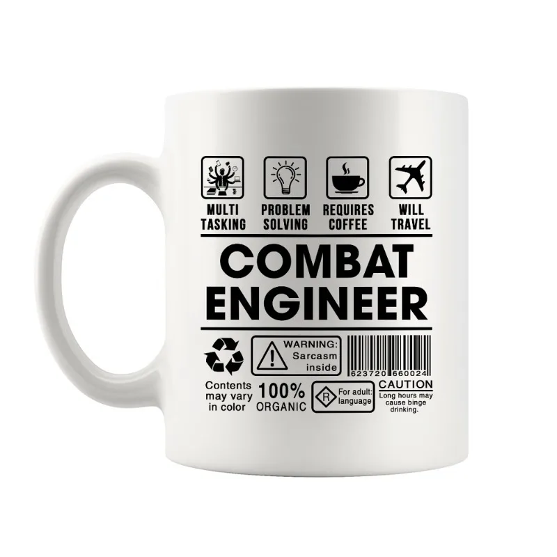 1pc Funny Combat Engineer Mug - Military-Themed Coffee Cup with Hazard Symbols, 11oz Ceramic Cup for Engineers, Mechanics, Techn