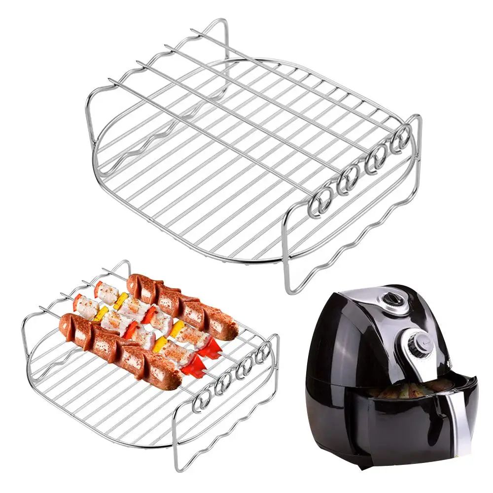 Baking Tray Skewers Air Fryer Stainless Steel Holder BBQ Rack Double-deck Home