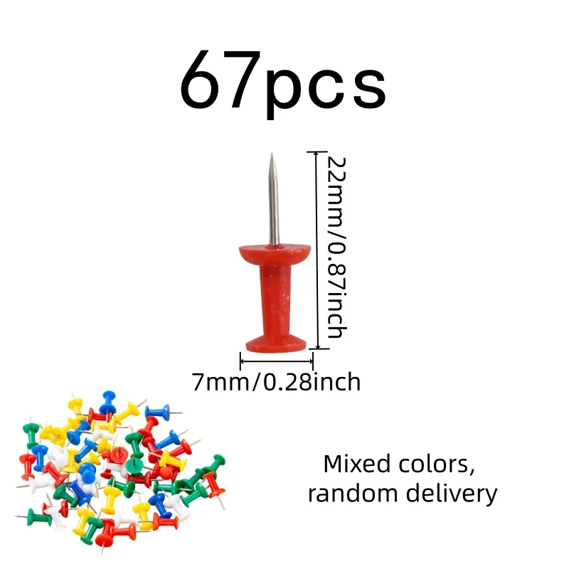 67 pcs Assorted Thumb Tacks, Colorful Assorted Colors, Paper Notice Fixing Home Photo Wall, Sturdy Bent Resistant