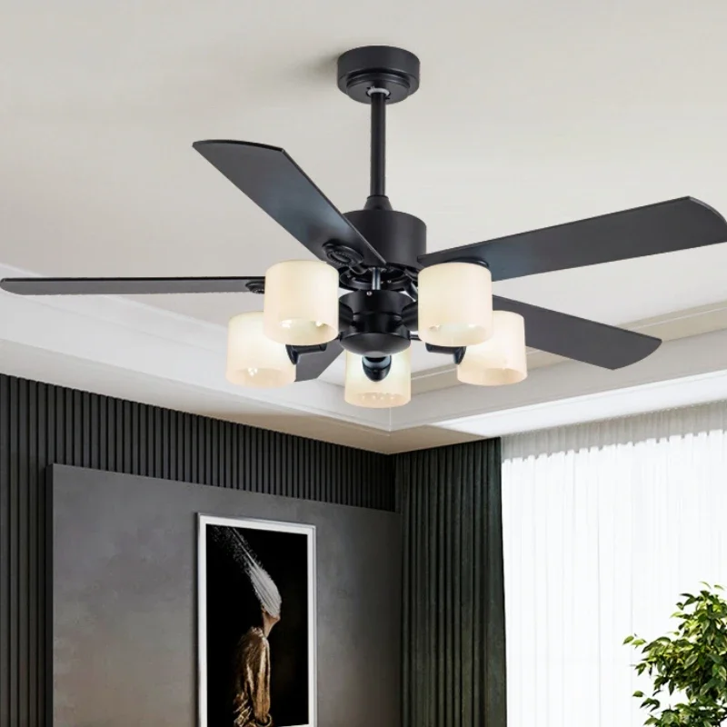 

Nordic living room fan light household bedroom silent high wind integrated chandelier dining room remote control 5-blade fan
