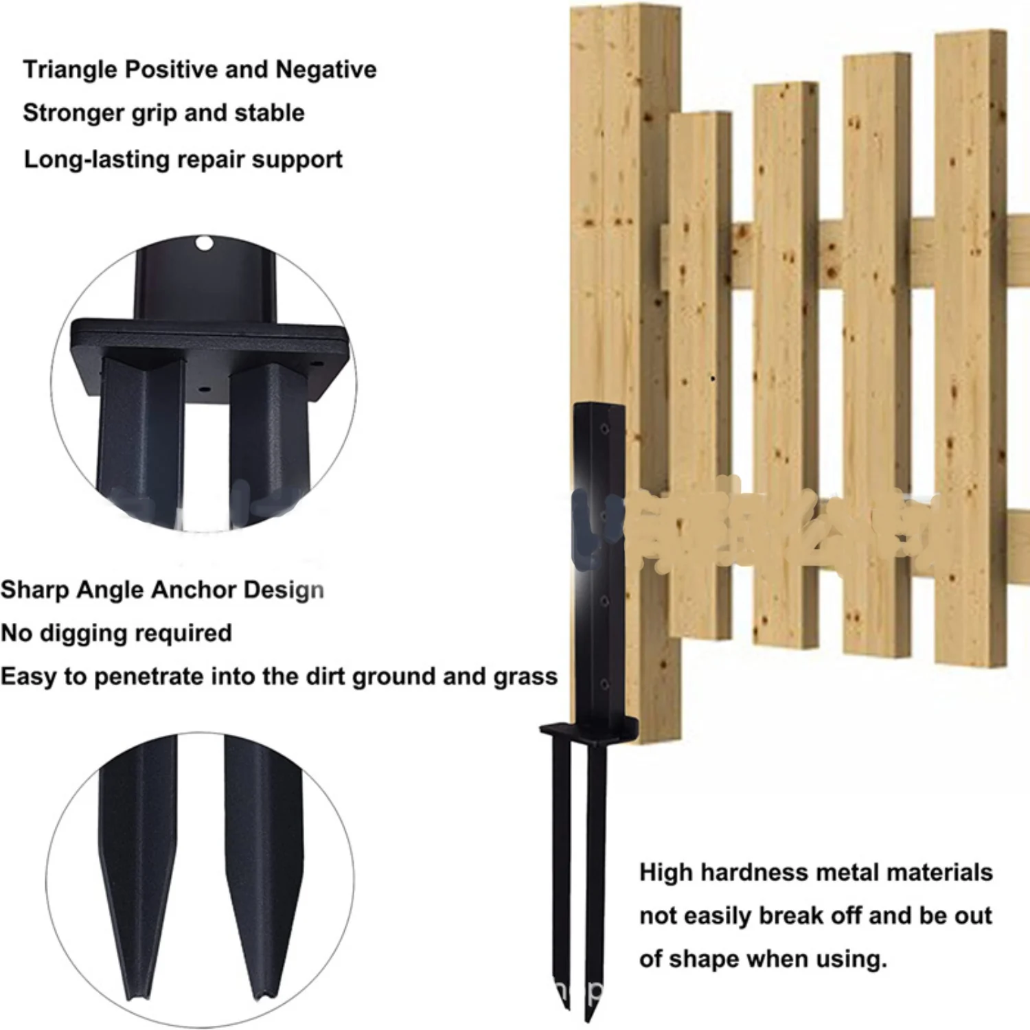 عمود السياج الثقيل ذروة أرضية ثابتة باللون الأسود مع ذراع لقط قابل للتعديل بقطر 5-15 سم للمعادن الخشبية #2