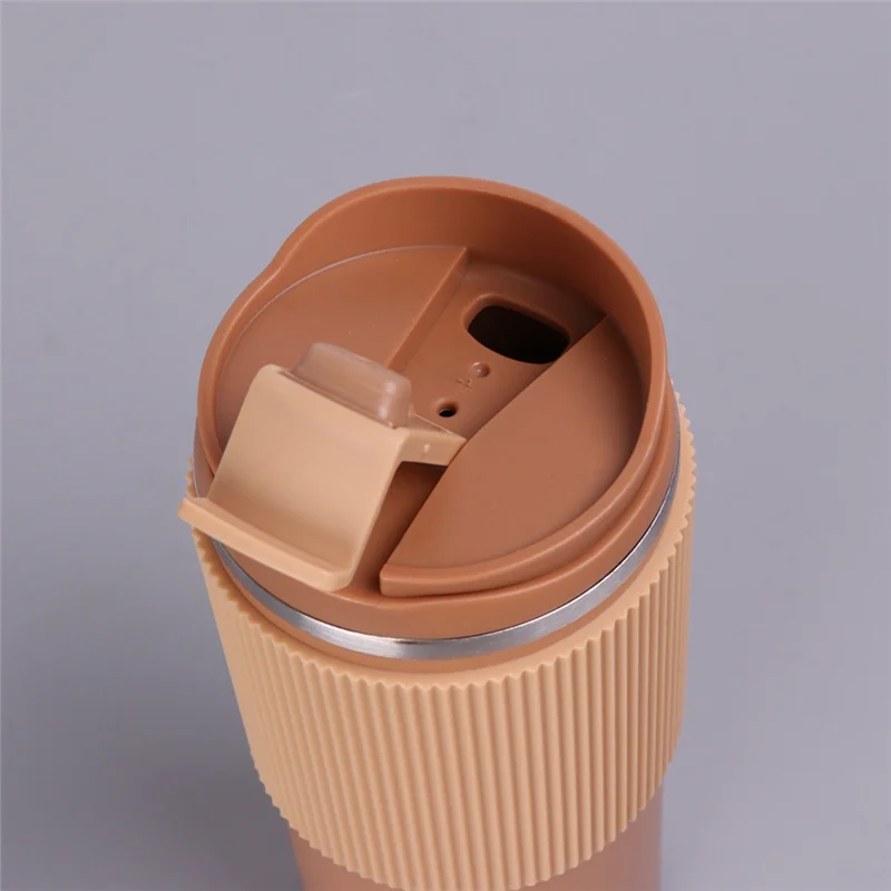 ABLN-Caza de café Taza de viaje con agarre de silicona resistente al calor de doble pared, tazas portátiles ecológicas con tapa a prueba de fugas