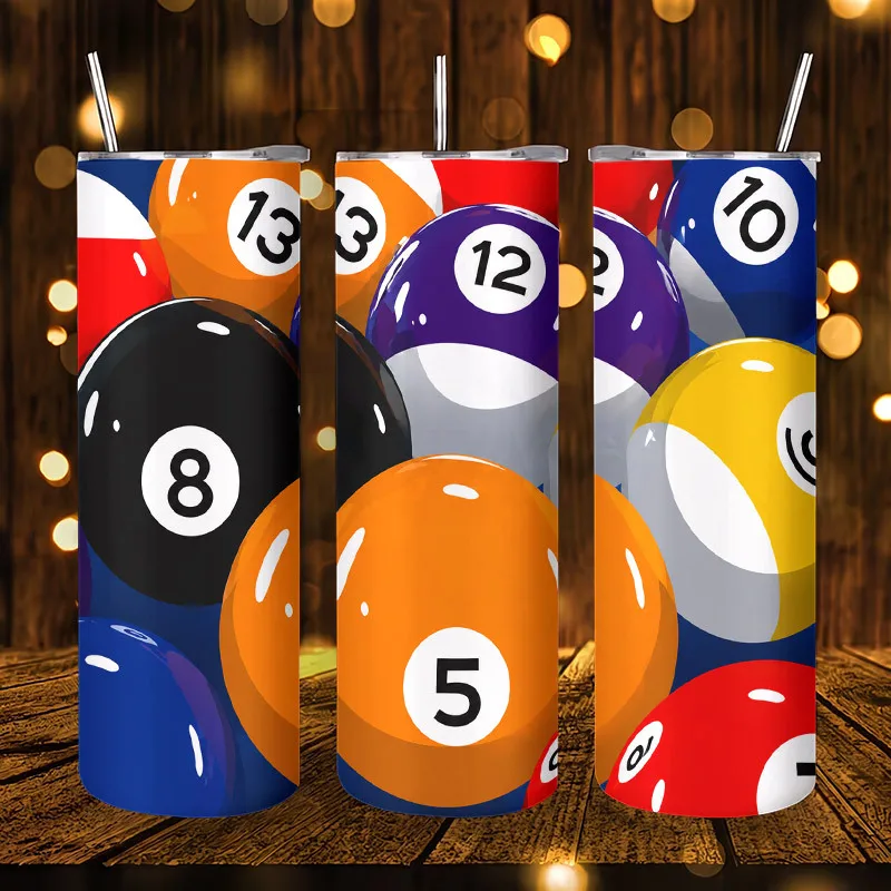 1pc 20oz Colorful Billiard Balls Pattern Stainless Steel Insulated Tumblers Coffee Office Travel Mug with Lid Cup Daily Use Leakproof And Bpa Free Keep Drink Hot And Cold Ideal Gift for Friends Family Colleagues On Birthday Christmas Thanksgiving N
