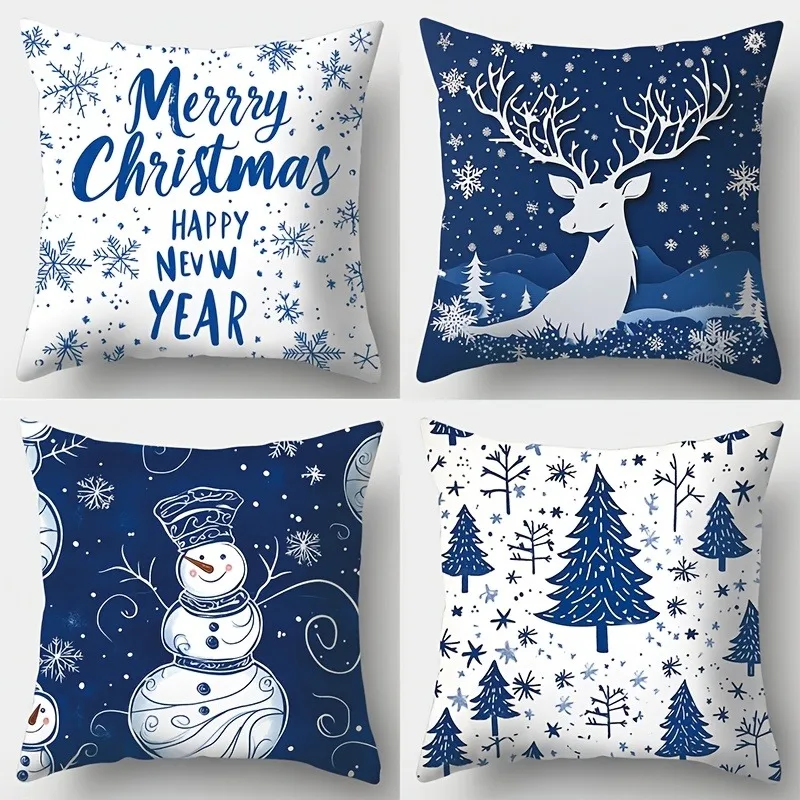 

Home Decor Merry Christmas & Winter Animal Snowflake Pillow Pattern Cushion Cover Suitable For Sofa Bedroom Car Pillow Cover