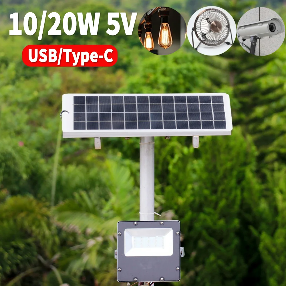 Solar Panel 20W 5V USB Type-C Battery Charger Lightweight Portable Solar Panel Battery Waterproof For Outdoor Hiking Camping