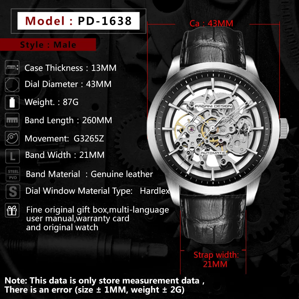 2026 Pagani Design PD-1638 Men's Automatic Watch Frame Dial 43MM Strap Luxury Mechanical Watch reloj hombre Business Leisure