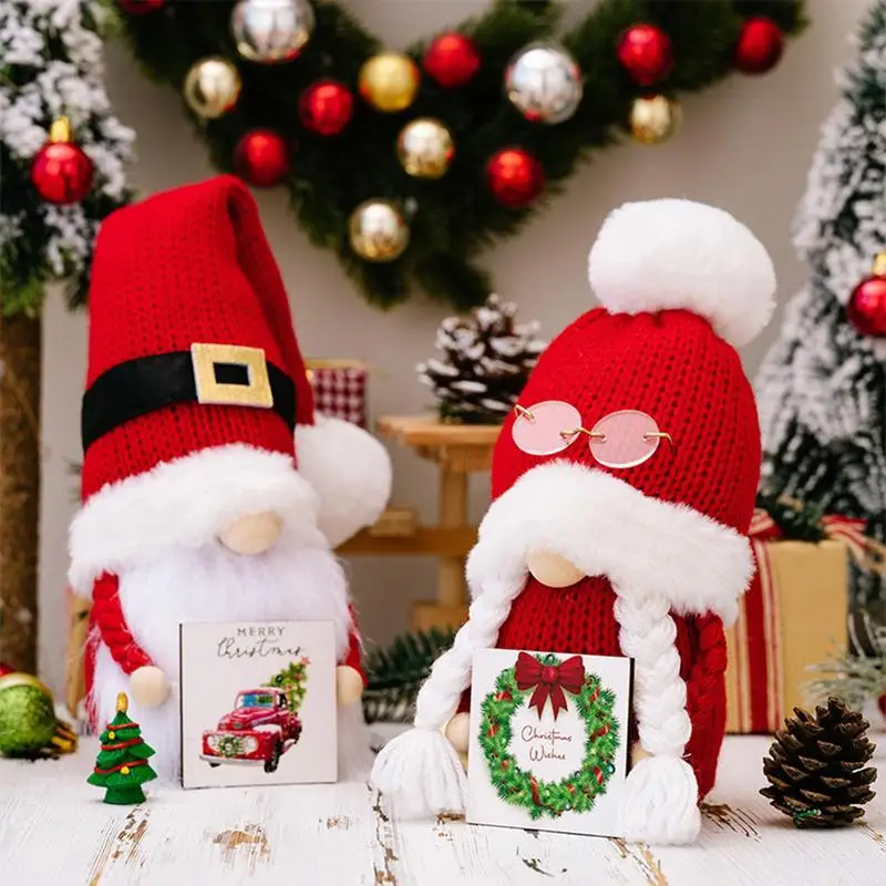 Decoração do Gnome do Natal com chapéu feito malha, ornamento Faceless da boneca, tomte sueco com placa do Xmas, material do partido, casa, decoração interior do carro