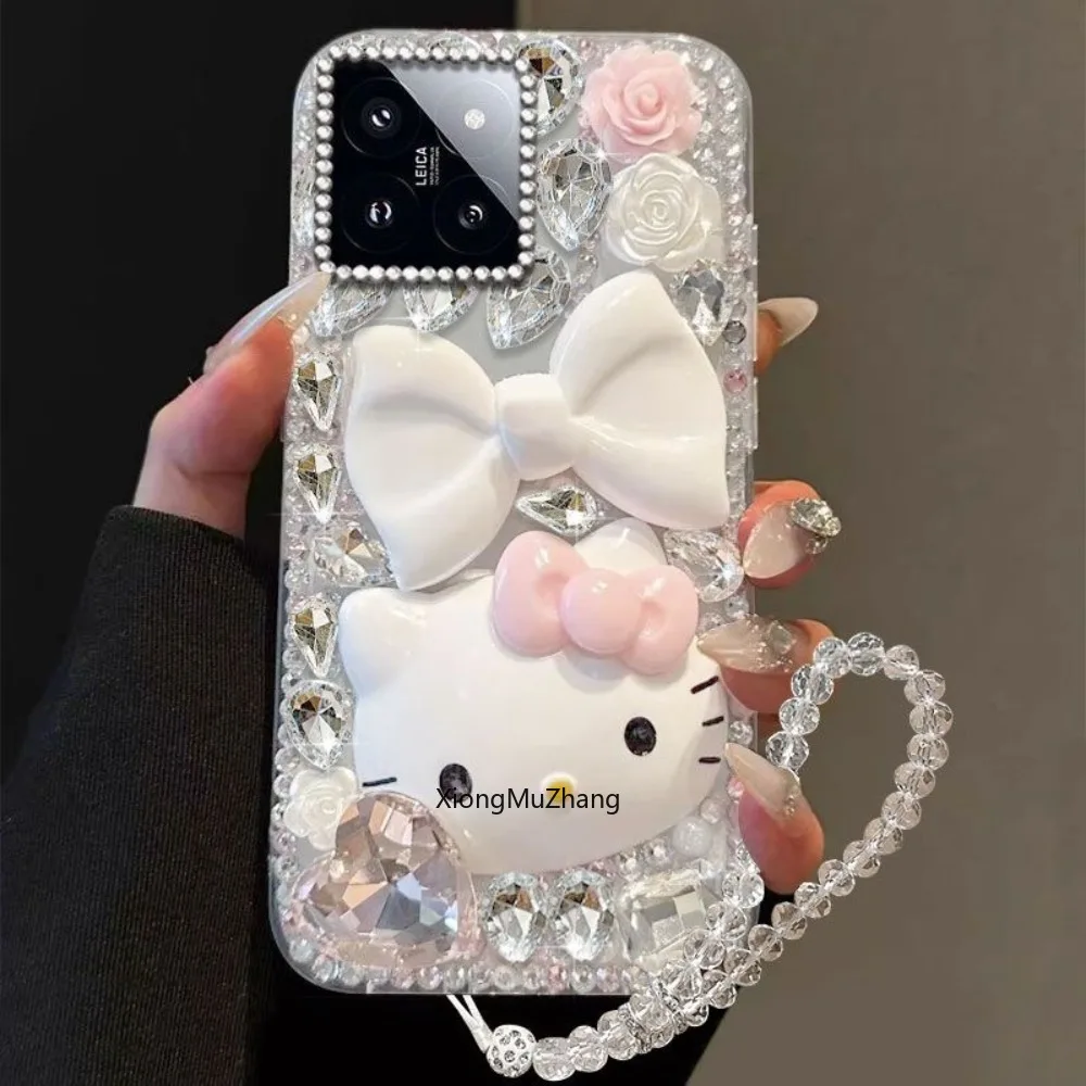 Diamant-Sanrio-Handyhülle für Redmi 12 12C 13C 14C 15 15C 15A A5 Redmi Note 15 14 Pro Plus 13 12 11 Pro Hello Kitty Cover mit Kette – Detail 1