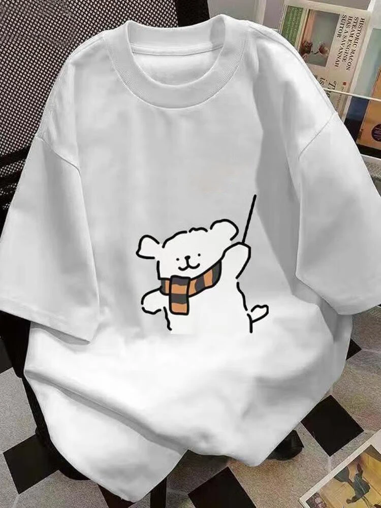 

Summer womens American fashion short sleeved T-shirt made of pure cotton fabric loose and trendy T-shirt