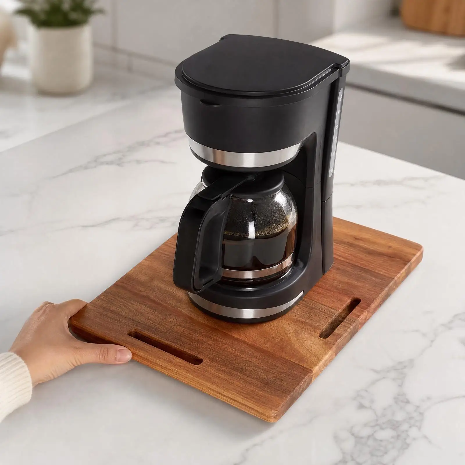 Rotating Countertop Slider with Rollers 360-Degree Rotation Acacia Wood Appliance Mover Wooden Appliance Slider Long-Lasting