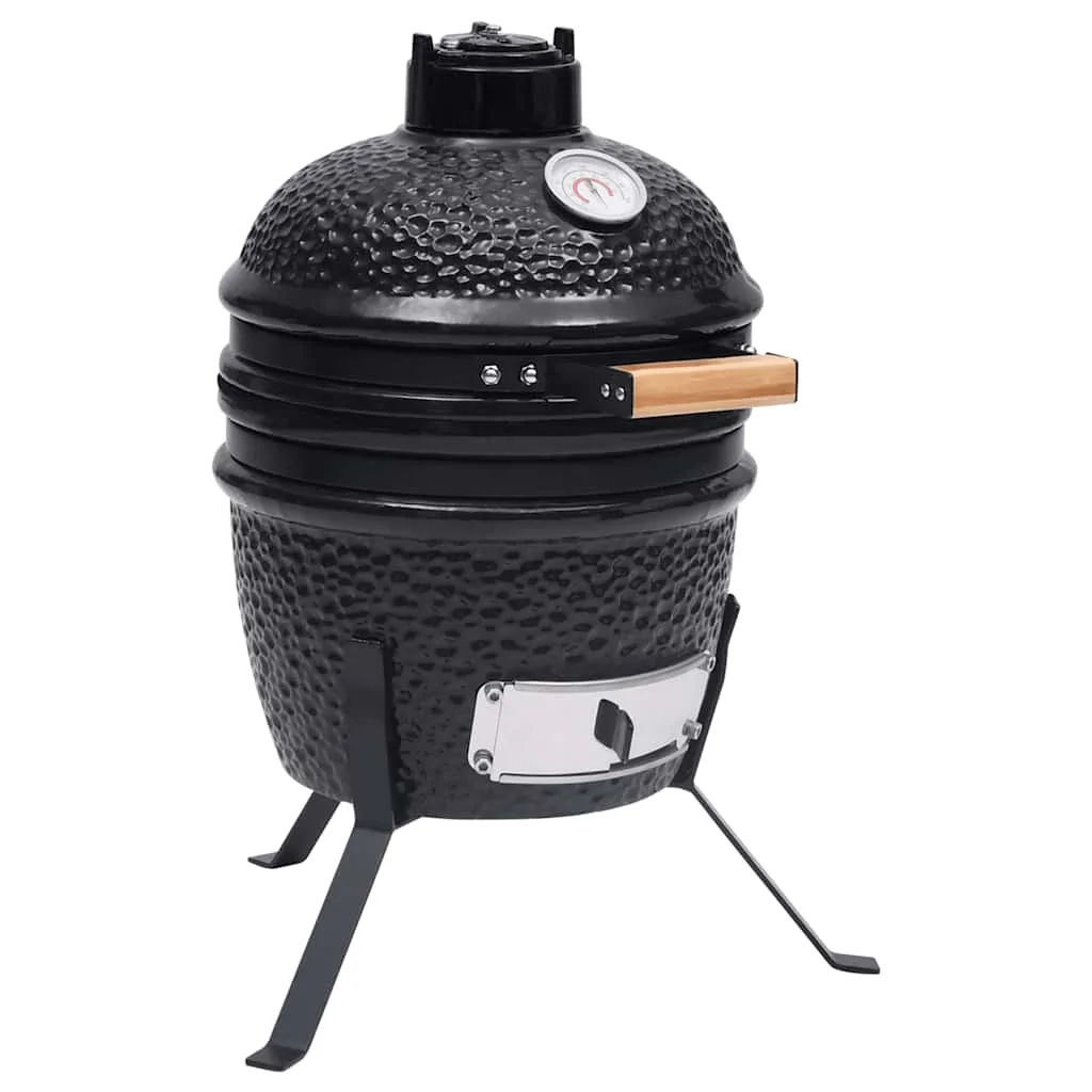 Kamado 2-in-1 Keramik-Smoker-Grill 56cm Schwarz Tragbarer Holzkohle-BBQ-Grill, Einfache Montage, für Camping, Garten, Hinterhof, Terrasse