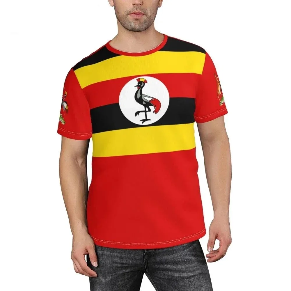 تي شيرت مطبوع عليه شارة علم اوغندا ، قمصان فريق كرة قدم بشعار وطني ، ملابس رياضية غير رسمية للرجال ، الربيع والصيف