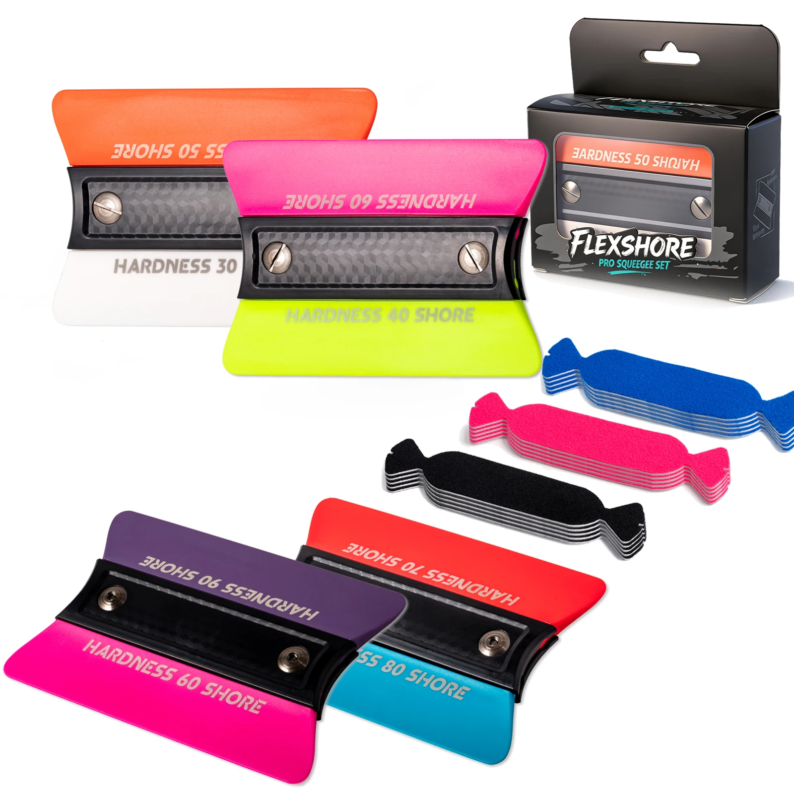 

FOSHIO Набор из 4 магнитных ракелей для оклейки автомобилей пленкой, двусторонний скребок с лезвием из ТПУ, инструмент для установки тонировочной пленки и защитной пленки (PPF), очиститель для стекол