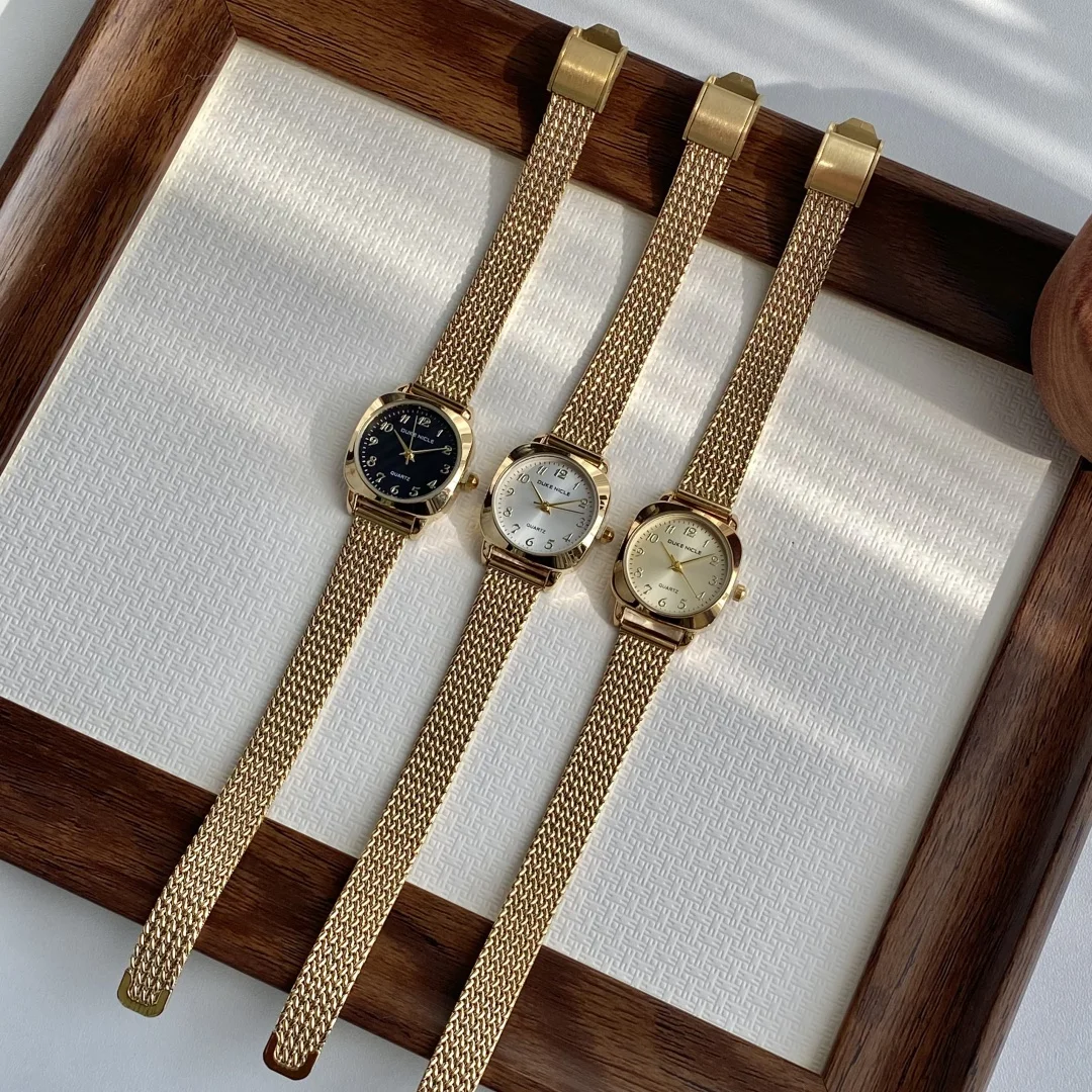 Женские золотые часы, женские стальные ремешки, женские цифровые кварцевые водонепроницаемые наручные часы с маленьким циферблатом, Relogio Feminino