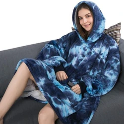 Flannel Warm Watching TV Hooded Sweater Blanket Unisex Large Pocket Weighted Home Use