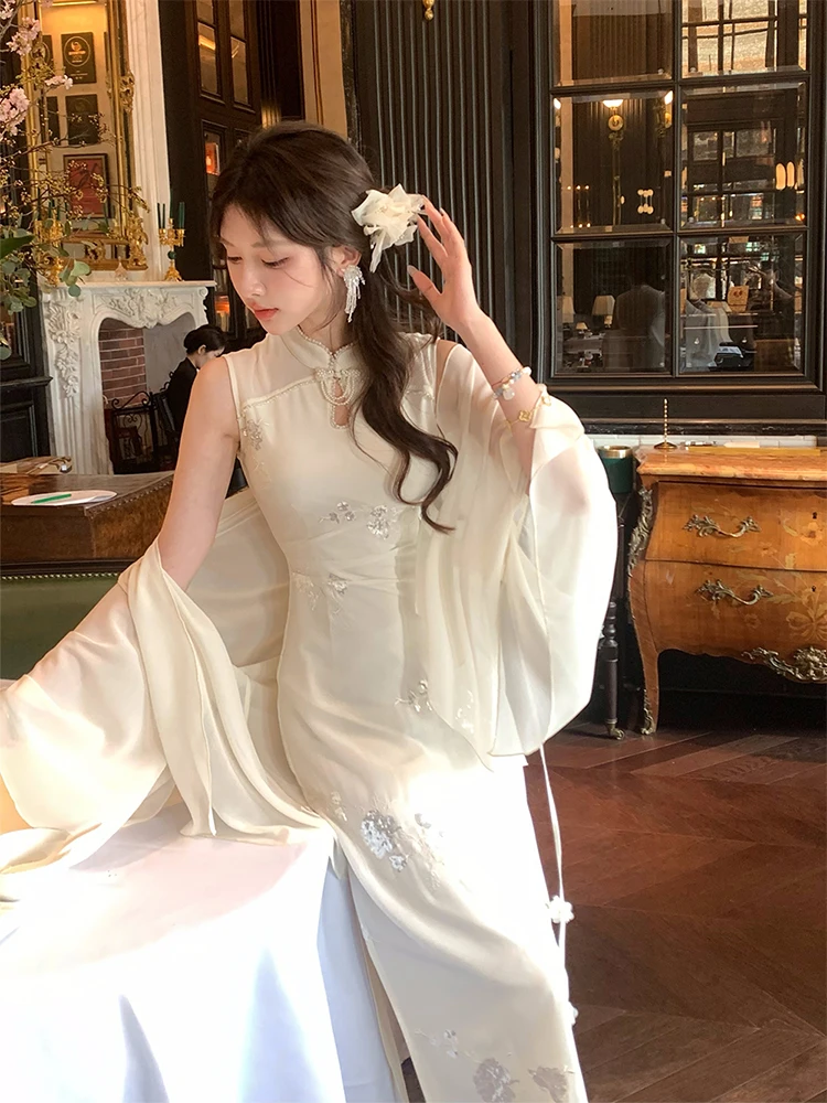 

New Chinese Style Summer Lightweight Women's Sun Protection Shawl Cardigan Translucent Lace Top Long Sleeve Batwing Sleeve