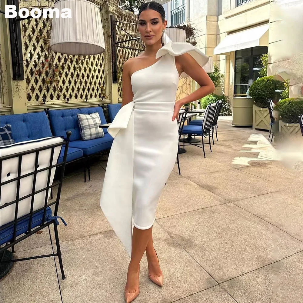 

Booma Midi Mermaid Wedding Party Dresses One Shoulder Draped Bridals Evening Dress for Women Tea-length Prom Gowns Customs