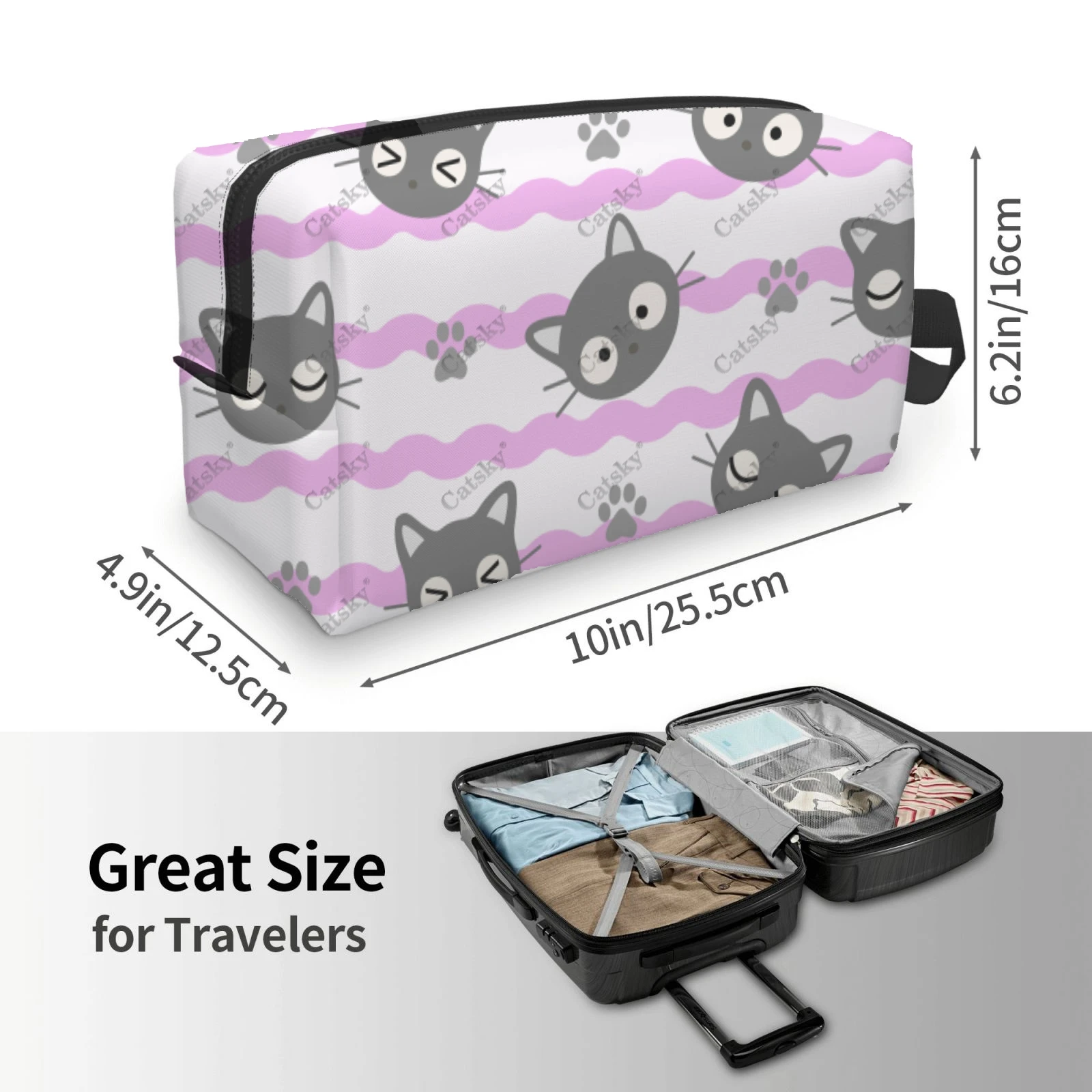 Cute Cats Cartoon Cosmetic Bag Women\'s Fashion Large Capacity Skin Care Box Printed Storage Toiletries Cosmetic Bag