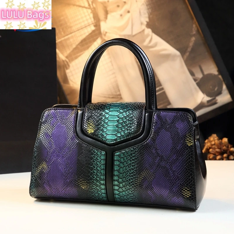 

2024 New Serpentine Leather Women Handbags Luxury Fashion Shoulder Crossbody Bag Large Capacity Lady Boston Messenger Tote Bags