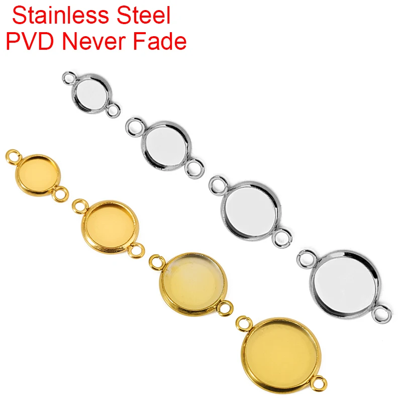 20pcs Never Fade Stainless Steel Cabochon Cameo Base 6 8 10 12 mm Necklace Bracelets Settings Pendants Tray For Jewelry Making