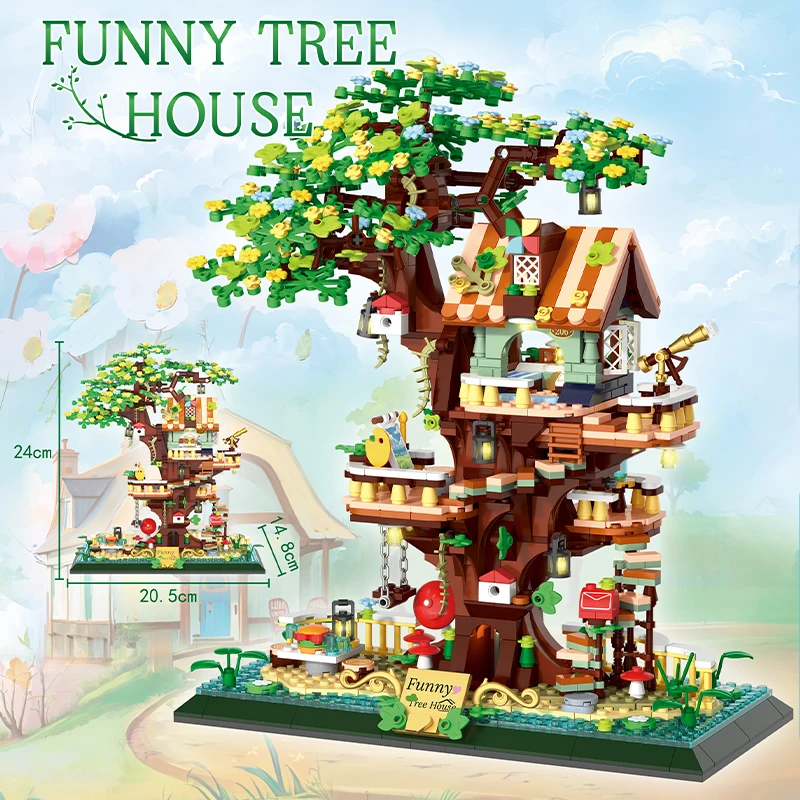 ตัวต่อมินิซากุระสร้างสรรค์ แบบจำลองสถาปัตยกรรมถนนเมือง ชุดประกอบบ้านต้นไม้ DIY ของขวัญสำหรับเด็กผู้หญิง