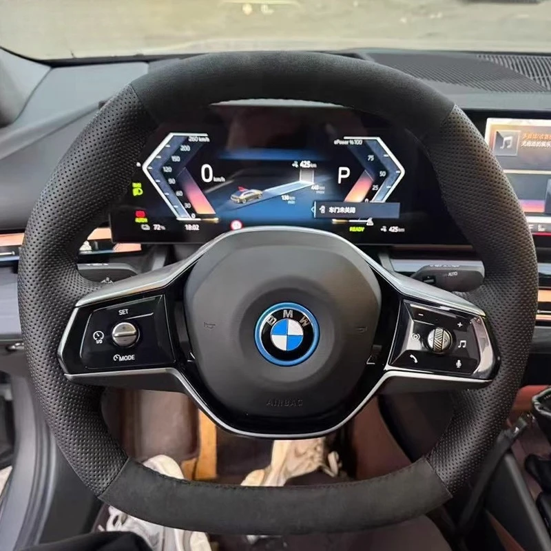 

Для BMW Ix I5 525 530 5 серии 525Li 7 серии 740li Нескользящий чехол на руль из натуральной кожи и замши с ручной прошивкой