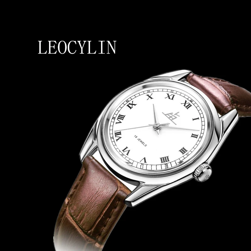 

LEOCYLIN Mechanical watch waterproof 36mm Vintage Brand Simplicity Fashion Business steel Wristwatches Relogio Masculino Clock