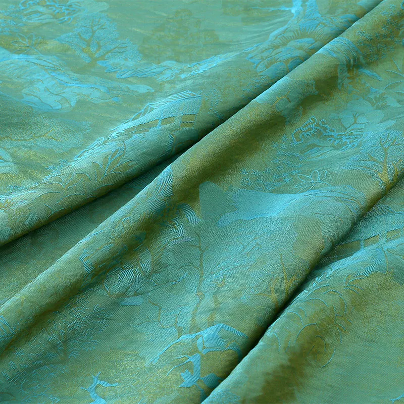 1meter Lustrous Brocade Rayon Jacquard Fabric Landscape Scenery Lightweight Spring Summer Dress Qipao Floral DIY Sewing