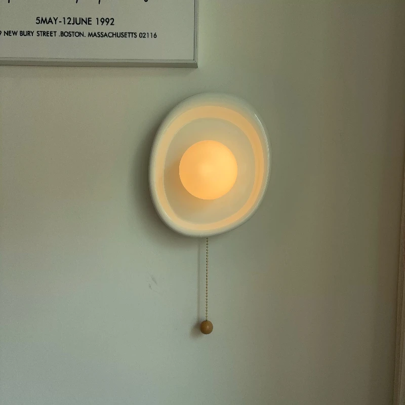 Nordic Creative Milk White Ceramic Wall Lamp with Switch Glass ball Wall Light Decor Wall Sconce for Living Room Bedroom Bedside