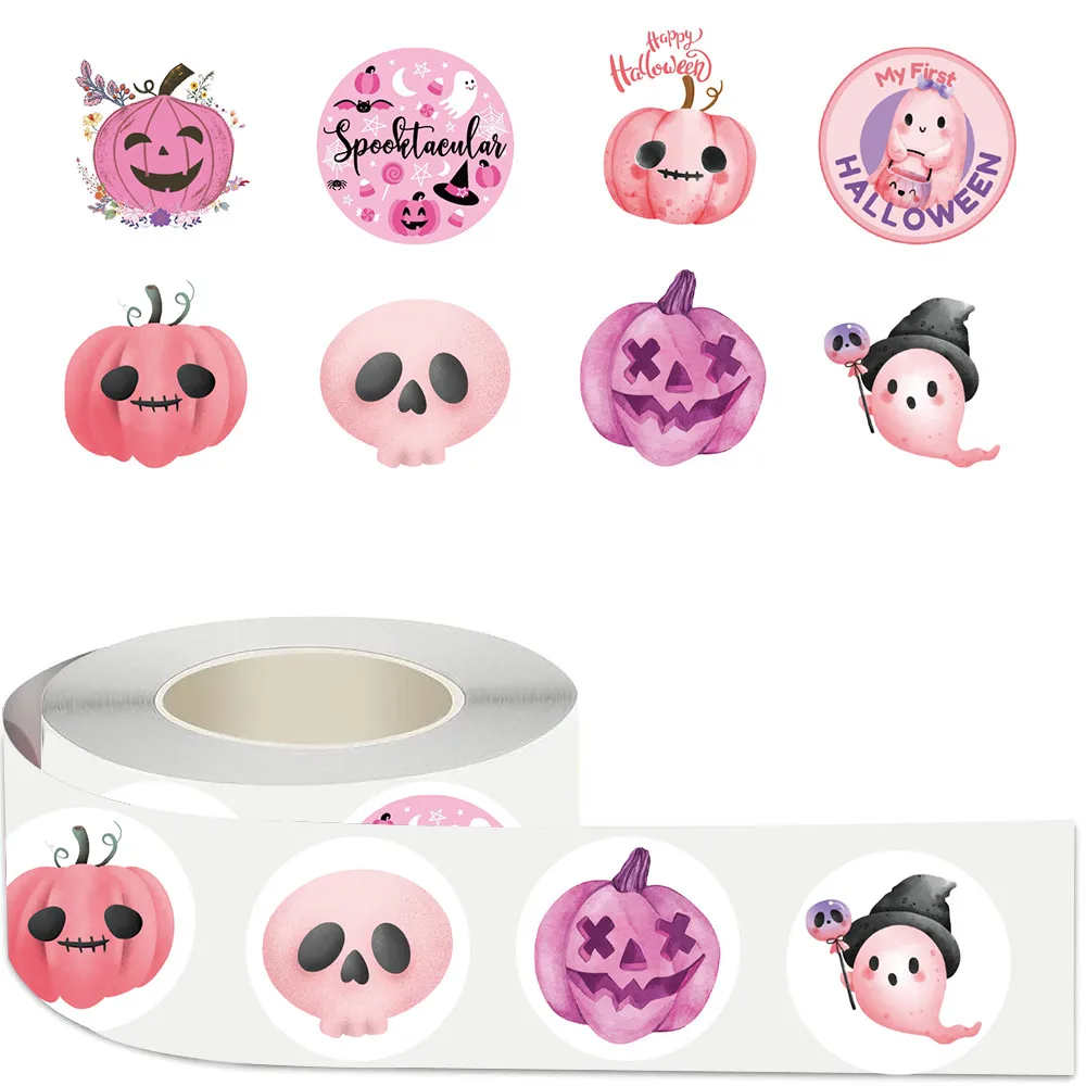500 Sheets Halloween Sealing Stickers, Spooky Pumpkin Ghost Adhesive Tape for Shipping Parcels Gift Boxes & Mail Packaging Decor